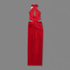 Red Velvet Deep V Cut-Out Gown H6468