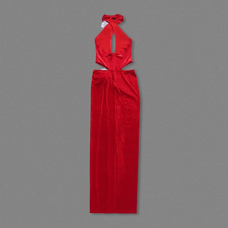 Red Velvet Deep V Cut-Out Gown H6468