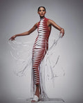 Red White Striped Fringe Maxi Dress H4940