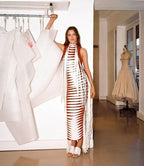 Red White Striped Fringe Maxi Dress H4940