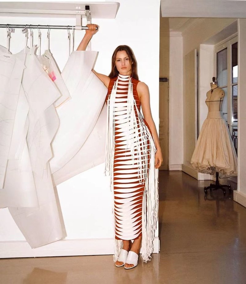 Red White Striped Fringe Maxi Dress H4940