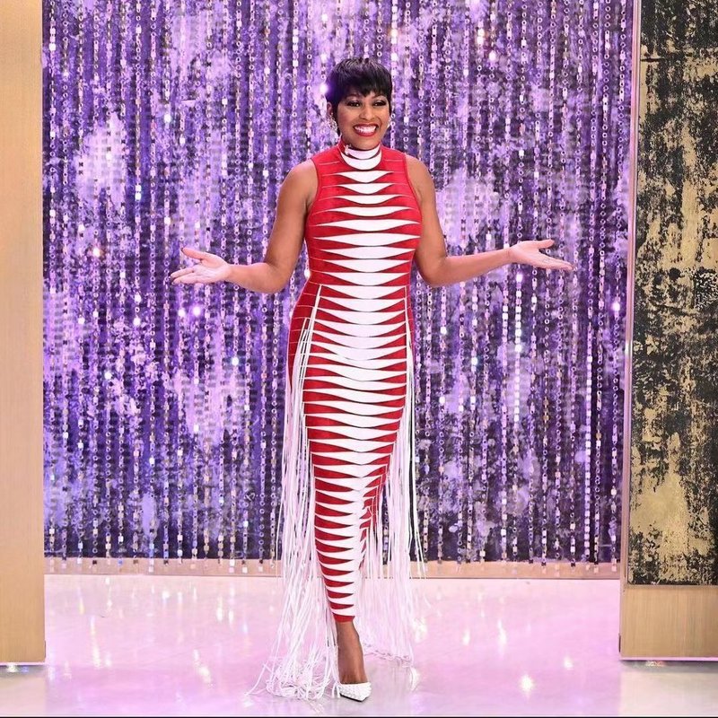 Red White Striped Fringe Maxi Dress H4940