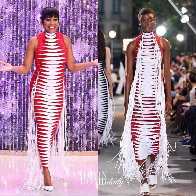 Red White Striped Fringe Maxi Dress H4940