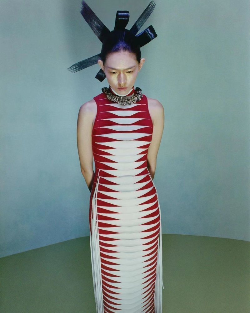 Red White Striped Fringe Maxi Dress H4940
