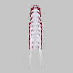 Red White Striped Fringe Maxi Dress H4940