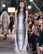 Red White Striped Fringe Maxi Dress H4940