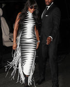 Red White Striped Fringe Maxi Dress H4940