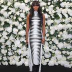 Red White Striped Fringe Maxi Dress H4940