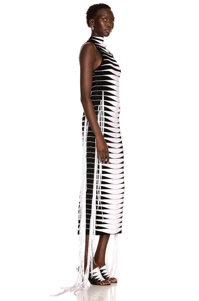 Red White Striped Fringe Maxi Dress H4940