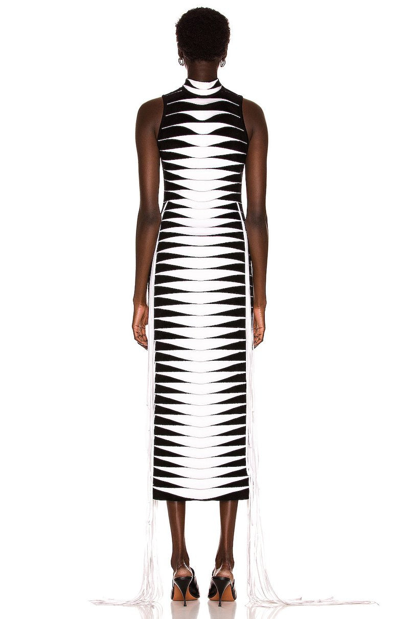 Red White Striped Fringe Maxi Dress H4940