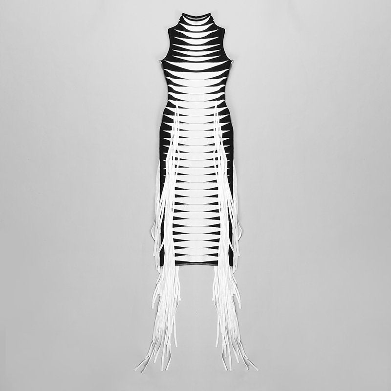 Red White Striped Fringe Maxi Dress H4940