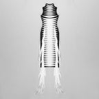 Red White Striped Fringe Maxi Dress H4940