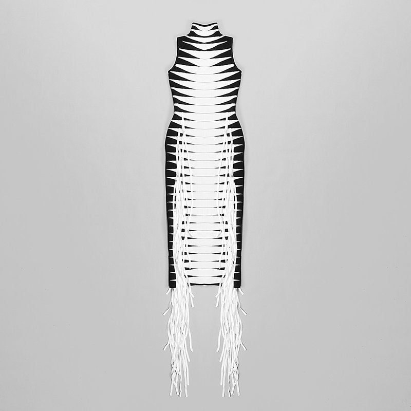 Red White Striped Fringe Maxi Dress H4940