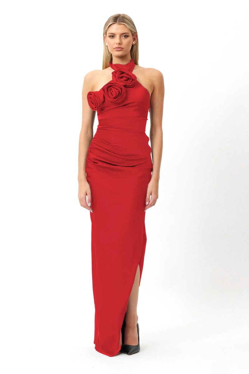 Rose Embellished Halter Maxi Dress H5818