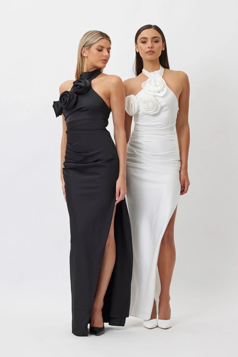 Rose Embellished Halter Maxi Dress H5818
