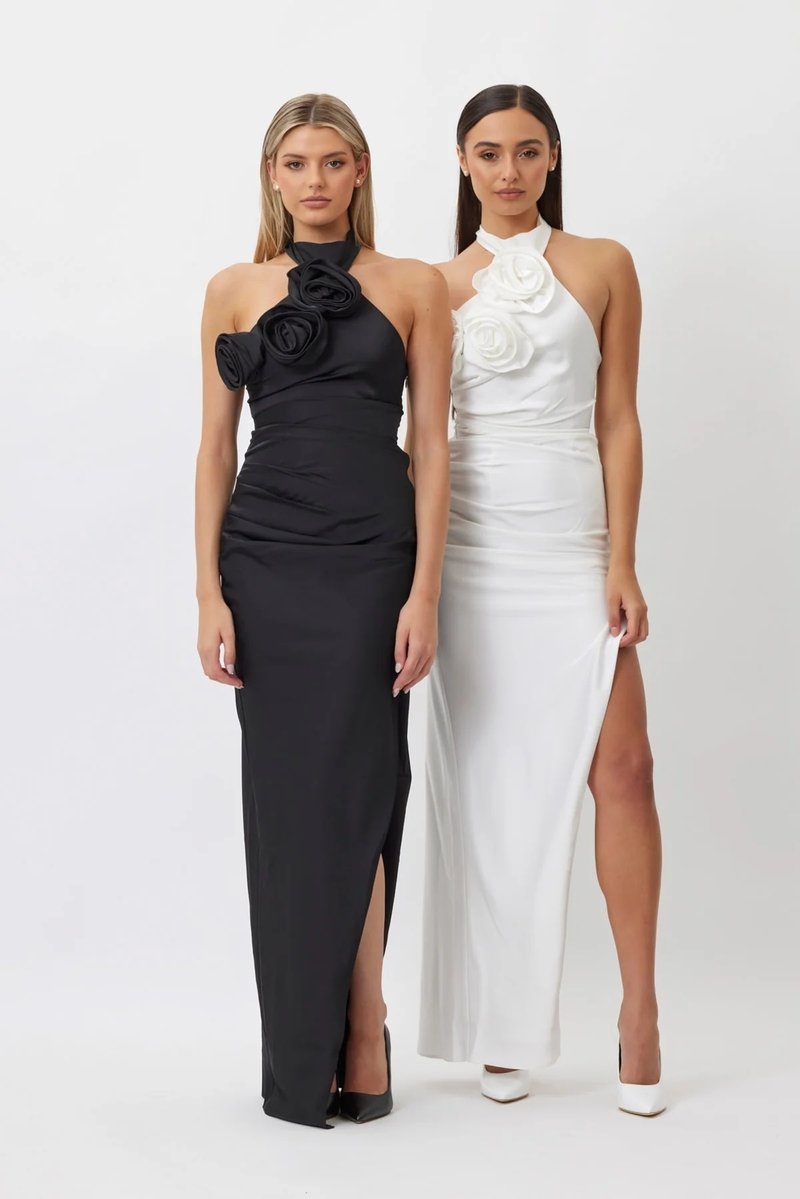 Rose Embellished Halter Maxi Dress H5818