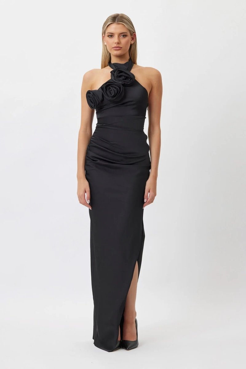 Rose Embellished Halter Maxi Dress H5818