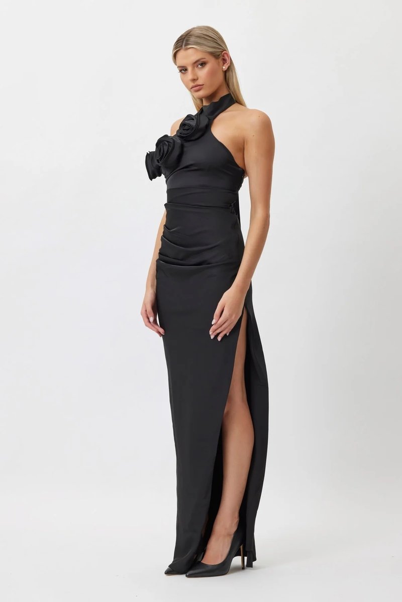 Rose Embellished Halter Maxi Dress H5818