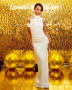 Rose Embellished Halter Maxi Dress H5818