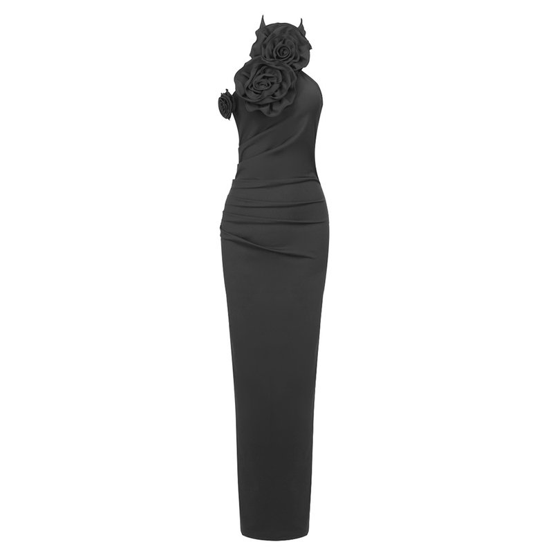 Rose Embellished Halter Maxi Dress H5818