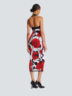 Rose Print Halter Midi Dress H6229