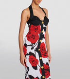 Rose Print Halter Midi Dress H6229