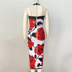 Rose Print Halter Midi Dress H6229
