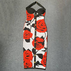 Rose Print Halter Midi Dress H6229