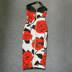 Rose Print Halter Midi Dress H6229