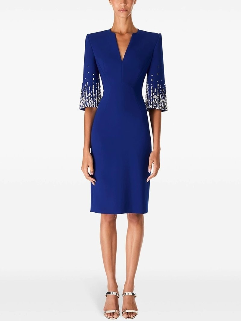 Royal Blue Beaded Sleeve Midi Dress H6599