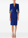 Royal Blue Beaded Sleeve Midi Dress H6599