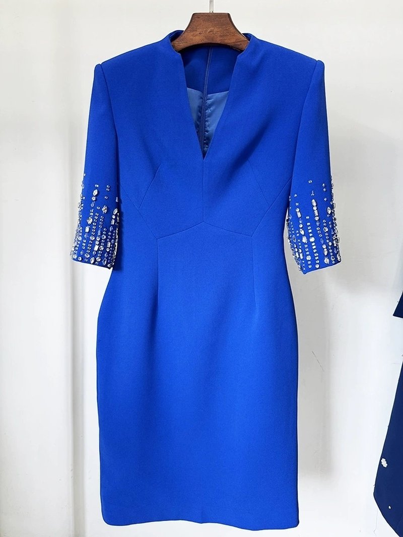 Royal Blue Beaded Sleeve Midi Dress H6599