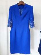 Royal Blue Beaded Sleeve Midi Dress H6599