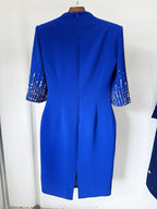 Royal Blue Beaded Sleeve Midi Dress H6599