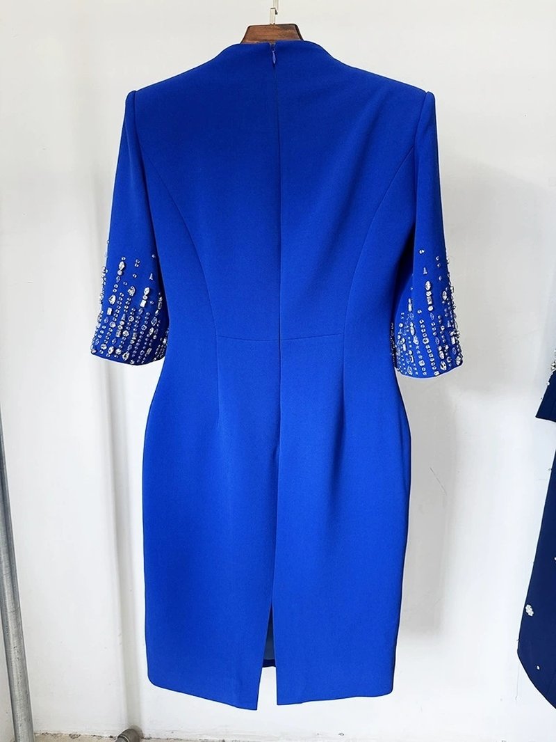 Royal Blue Beaded Sleeve Midi Dress H6599