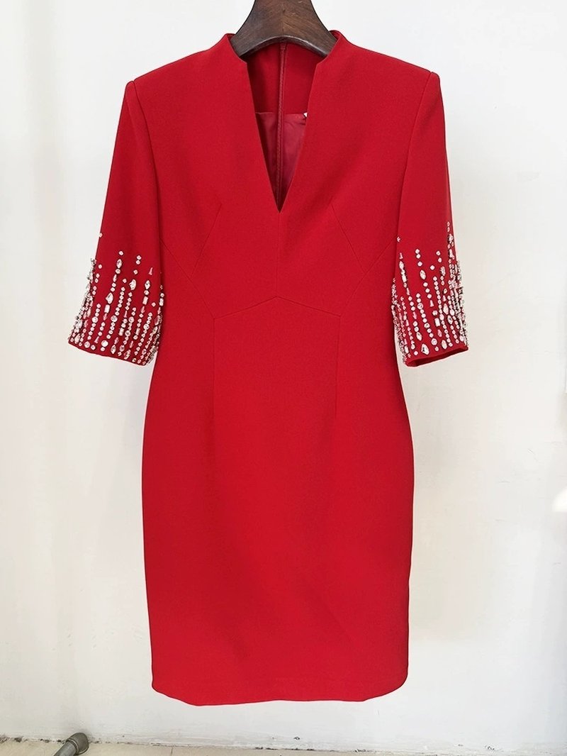 Royal Blue Beaded Sleeve Midi Dress H6599
