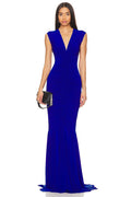 Royal Blue V-Neck Ruched Maxi Dress H6667