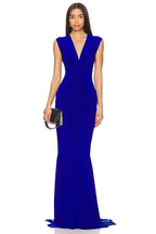 Royal Blue V-Neck Ruched Maxi Dress H6667