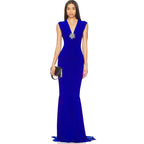 Royal Blue V-Neck Ruched Maxi Dress H6667