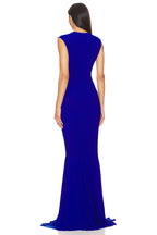 Royal Blue V-Neck Ruched Maxi Dress H6667