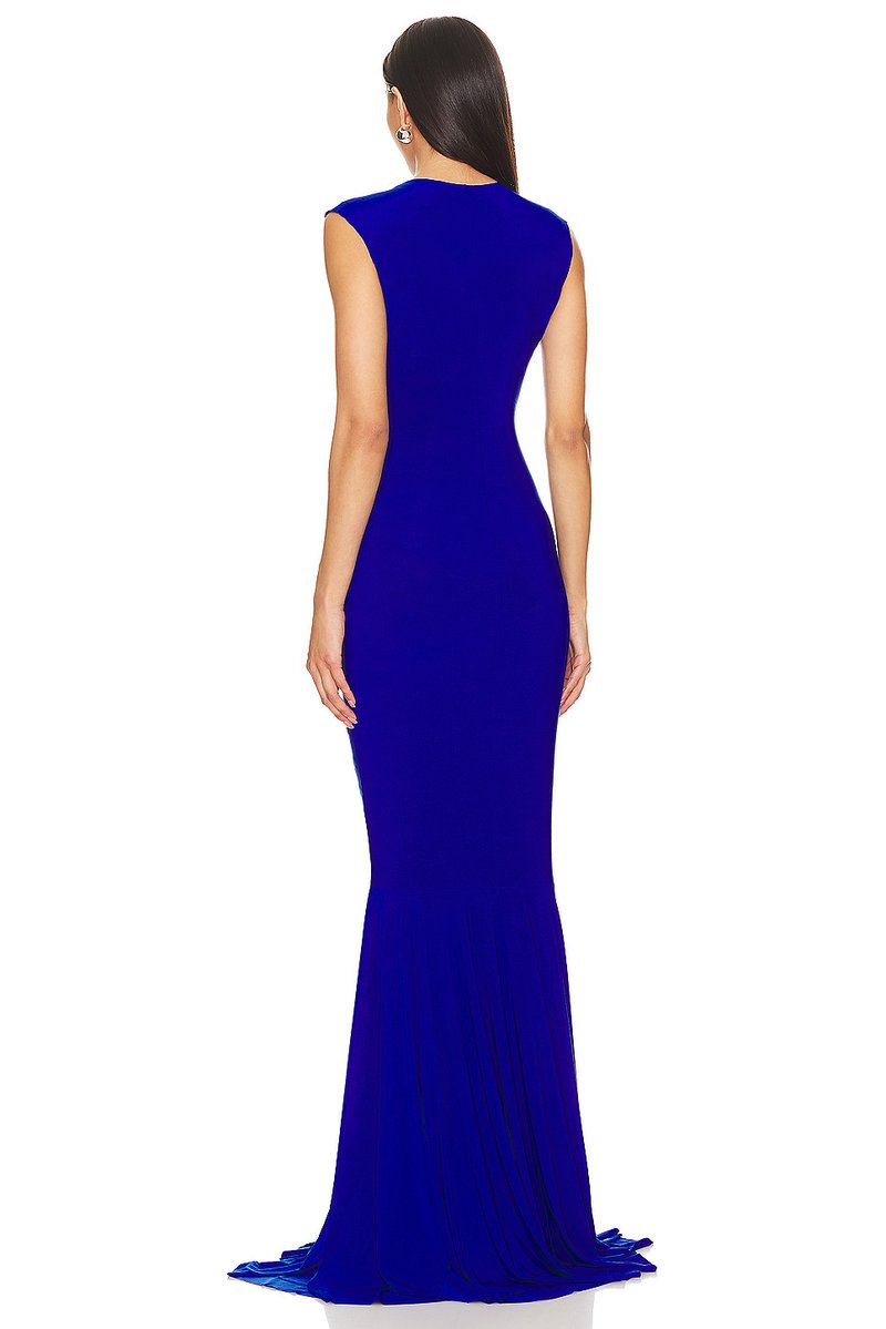 Royal Blue V-Neck Ruched Maxi Dress H6667