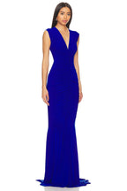 Royal Blue V-Neck Ruched Maxi Dress H6667