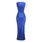 Royal Blue V-Neck Ruched Maxi Dress H6667