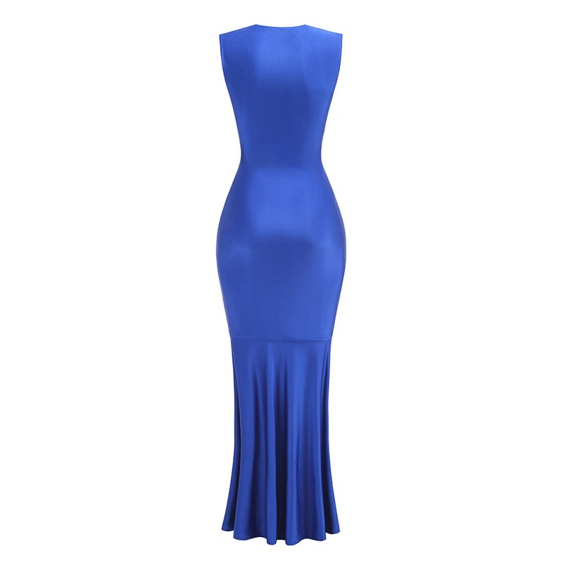 Royal Blue V-Neck Ruched Maxi Dress H6667