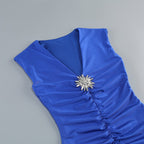Royal Blue V-Neck Ruched Maxi Dress H6667