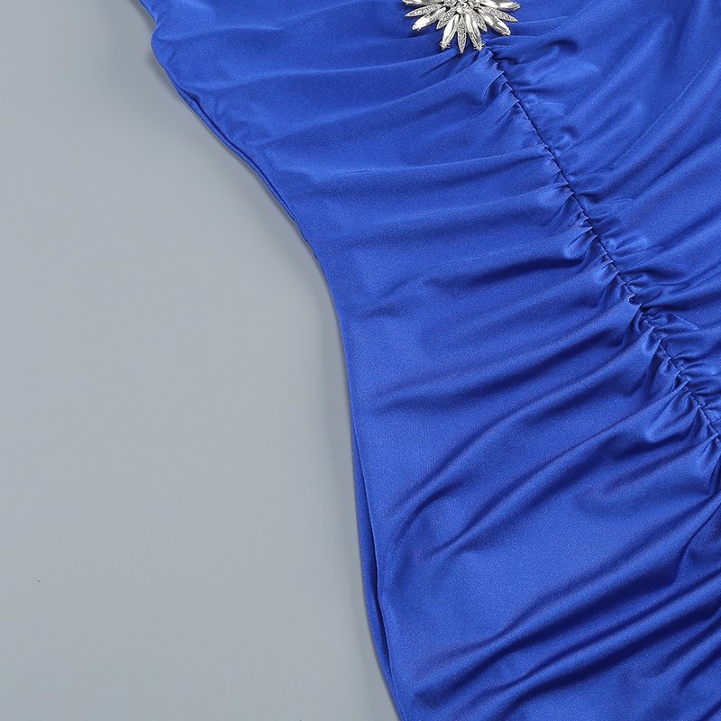 Royal Blue V-Neck Ruched Maxi Dress H6667