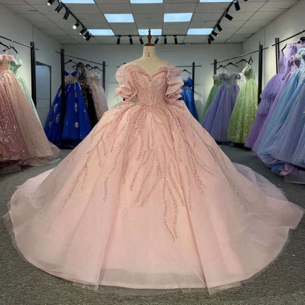 Royal Pink Sweetheart Crystal Ball Gown Quinceanera Dress