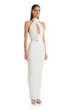 Ruched Halter White Mermaid Gown H6649