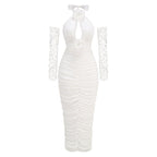 Ruched Halter White Mermaid Gown H6649