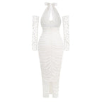 Ruched Halter White Mermaid Gown H6649